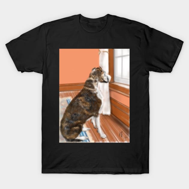 Boxer Dog looking out the Window T-Shirt by LITDigitalArt